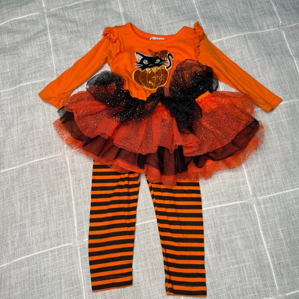 BlueBeri Boulevard 18 Months Halloween Long Sleeve Tutu Top Leggings Set Glitter
